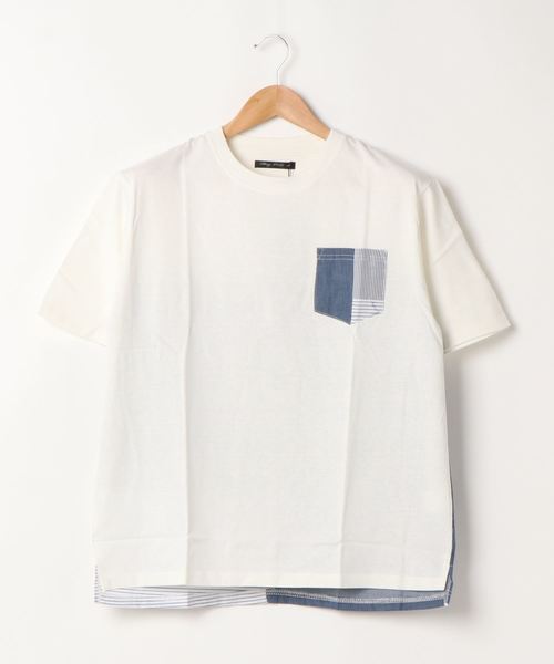 Bling Leads(ブリングリーズ)の「【Bl】布帛切替半袖Tシャツ クルーネック(Tシャツ/カットソー・レディース・ホワイト/ネイビー/グレー/マルチ・MEDIUM/LARGE)」の2枚目の写真