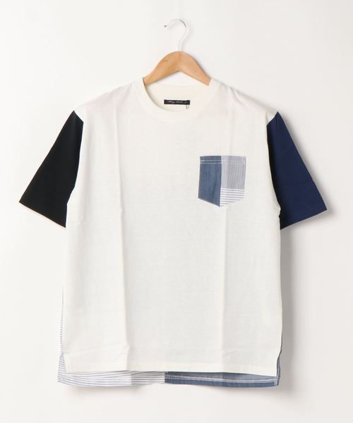 Bling Leads(ブリングリーズ)の「【Bl】布帛切替半袖Tシャツ クルーネック(Tシャツ/カットソー・レディース・ホワイト/ネイビー/グレー/マルチ・MEDIUM/LARGE)」の4枚目の写真