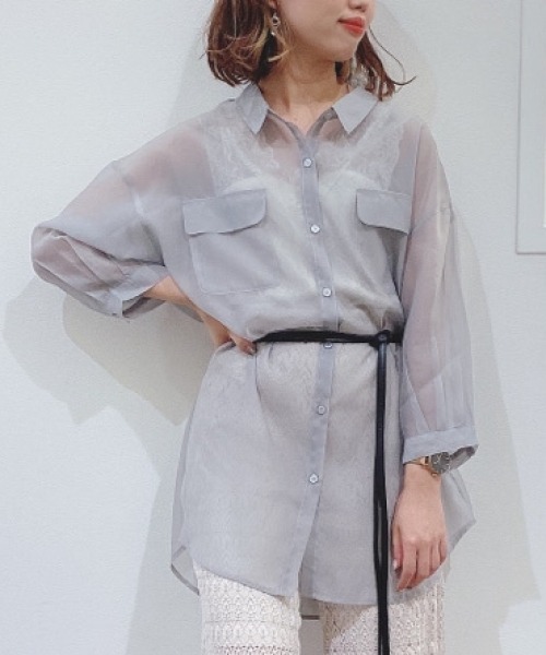 Heather（ヘザー）の「オーガンジーシアーシャツ　892133（シャツ/ブラウス・レディース・ホワイト/ブラック/グレー系その他/ベージュ系その他/ピンク系その他/ライトベージュ/グリーン系その他5・FREE）」の4枚目の写真