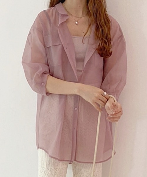 Heather（ヘザー）の「オーガンジーシアーシャツ　892133（シャツ/ブラウス・レディース・ホワイト/ブラック/グレー系その他/ベージュ系その他/ピンク系その他/ライトベージュ/グリーン系その他5・FREE）」の7枚目の写真