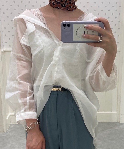 Heather（ヘザー）の「オーガンジーシアーシャツ　892133（シャツ/ブラウス・レディース・ホワイト/ブラック/グレー系その他/ベージュ系その他/ピンク系その他/ライトベージュ/グリーン系その他5・FREE）」の2枚目の写真