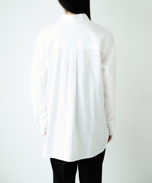 yuw（ユウ）の「エリフリルシャツ　922958（シャツ/ブラウス・レディース・ブラック/オフホワイト/ストライプ・FREE）」の4枚目の写真