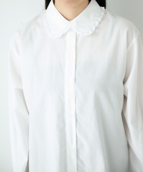 yuw（ユウ）の「エリフリルシャツ　922958（シャツ/ブラウス・レディース・ブラック/オフホワイト/ストライプ・FREE）」の6枚目の写真