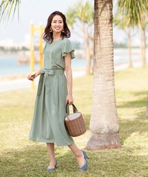 【洗える】大人上品なフレンチフレア袖ワンピース