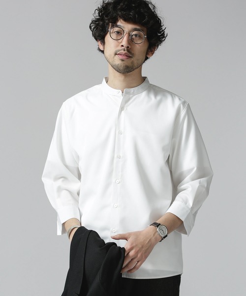 NANO universe（ナノユニバース）の「エントリーバンドカラーシャツ/７分袖（シャツ/ブラウス・メンズ・カーキ/ホワイト/ブラック・MEDIUM/LARGE/SMALL）」の8枚目の写真