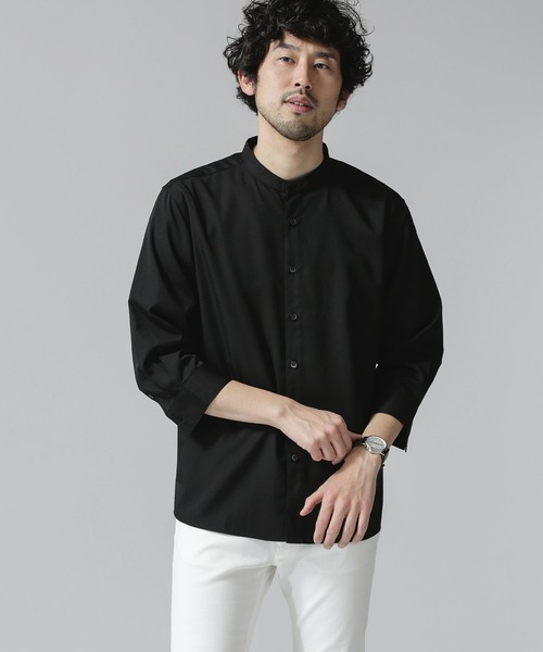 NANO universe（ナノユニバース）の「エントリーバンドカラーシャツ/７分袖（シャツ/ブラウス・メンズ・カーキ/ホワイト/ブラック・MEDIUM/LARGE/SMALL）」の5枚目の写真