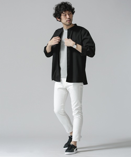 NANO universe（ナノユニバース）の「エントリーバンドカラーシャツ/７分袖（シャツ/ブラウス・メンズ・カーキ/ホワイト/ブラック・MEDIUM/LARGE/SMALL）」の7枚目の写真