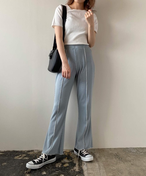 PUBLUX（パブリュクス）の「メローリブフレアパンツ（その他パンツ・レディース・ブラック/ミント・マルチサイズ）」の10枚目の写真