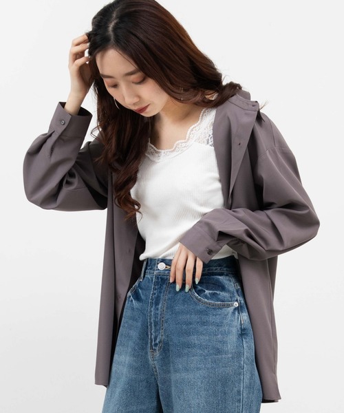 WEGO(ウィゴー)の「WEGO/オーバーシルエットシャツ(シャツ/ブラウス・レディース・ベージュ系その他/ホワイト系その他/パープル・FREE)」の12枚目の写真