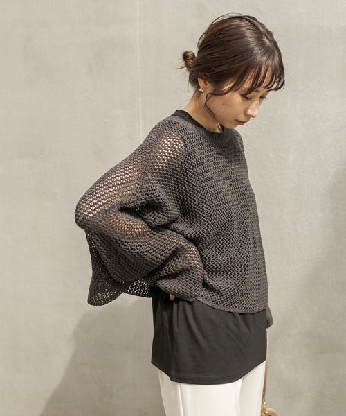 CAPRICIEUX LE'MAGE（カプリシューレマージュ）の「〈セットアイテム〉メッシュタンクアンサンブル（ニット/セーター・レディース・ブラック/ベージュ・FREE）」の4枚目の写真