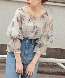 Chico | 【Web限定】5分袖ラインフラワーシアートップス(キャミ付き)(シャツ/ブラウス)