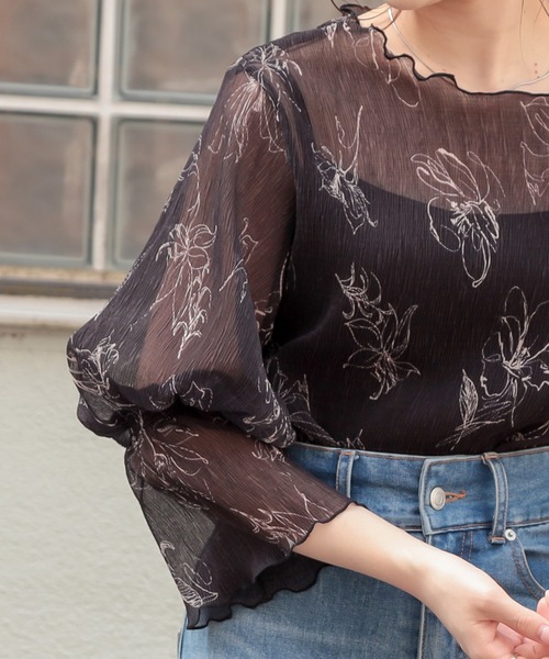 Chico（チコ）の「【Web限定】5分袖ラインフラワーシアートップス(キャミ付き)（シャツ/ブラウス・レディース・アイボリー/ミント/ピンクベージュ/ブラック・FREE）」の20枚目の写真