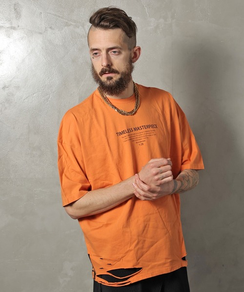 GALLIS ADDICTION(ガリスアディクション)の「GA DAMAGE LOGO TEE/ダメージ ロゴ 半袖Tシャツ(Tシャツ/カットソー・メンズ・ナチュラル/チャコール/ライトオレンジ系・M/L)」の3枚目の写真