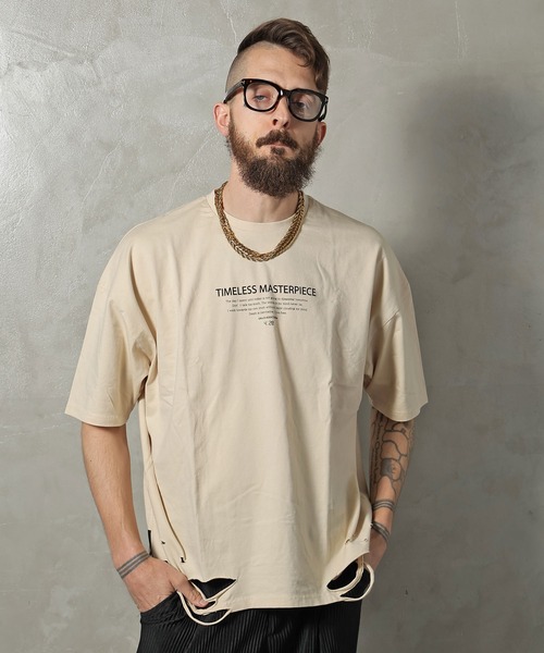 GALLIS ADDICTION(ガリスアディクション)の「GA DAMAGE LOGO TEE/ダメージ ロゴ 半袖Tシャツ(Tシャツ/カットソー・メンズ・ナチュラル/チャコール/ライトオレンジ系・M/L)」の2枚目の写真