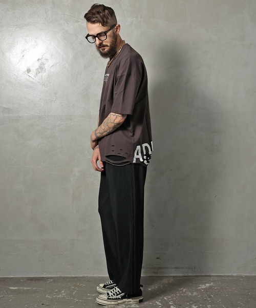 GALLIS ADDICTION(ガリスアディクション)の「GA DAMAGE LOGO TEE/ダメージ ロゴ 半袖Tシャツ(Tシャツ/カットソー・メンズ・ナチュラル/チャコール/ライトオレンジ系・M/L)」の4枚目の写真