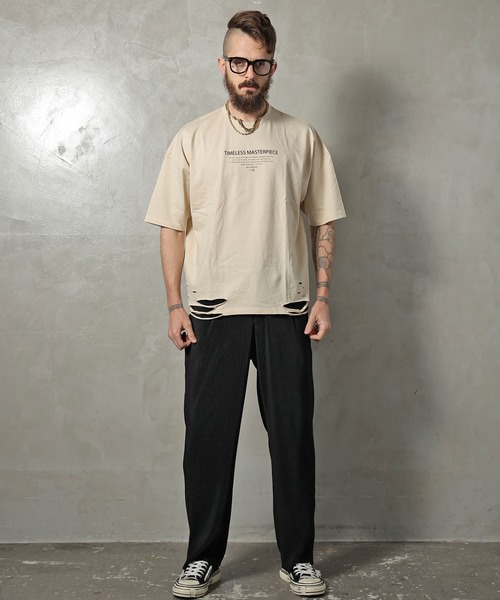 GALLIS ADDICTION(ガリスアディクション)の「GA DAMAGE LOGO TEE/ダメージ ロゴ 半袖Tシャツ(Tシャツ/カットソー・メンズ・ナチュラル/チャコール/ライトオレンジ系・M/L)」の8枚目の写真