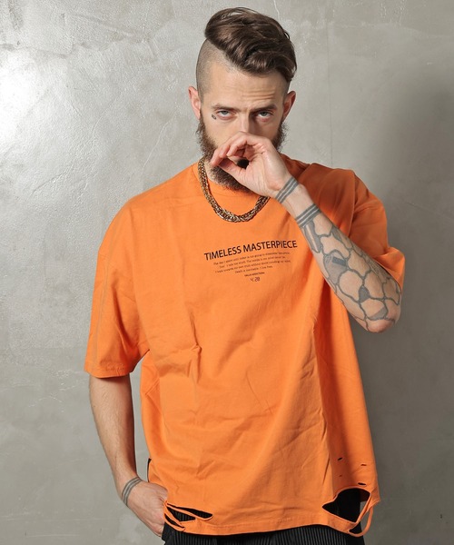 GALLIS ADDICTION(ガリスアディクション)の「GA DAMAGE LOGO TEE/ダメージ ロゴ 半袖Tシャツ(Tシャツ/カットソー・メンズ・ナチュラル/チャコール/ライトオレンジ系・M/L)」の16枚目の写真