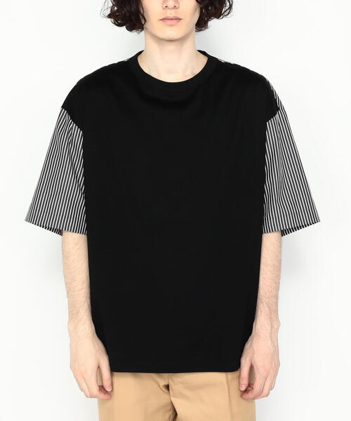 TOMORROWLAND （トゥモローランド）の「【WEB限定】コットンジャージー ストライプシャツコンビ クルーネックTシャツ（Tシャツ/カットソー・メンズ・ブラック系その他・S/M/L）」の4枚目の写真