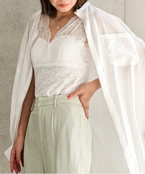 Per sist ence（パーシエンス）の「Per sist ence/パーシエンス　総レース カップ付きタンクトップ（タンクトップ・レディース・モカ/オフホワイト/ブラック・FREE）」の2枚目の写真