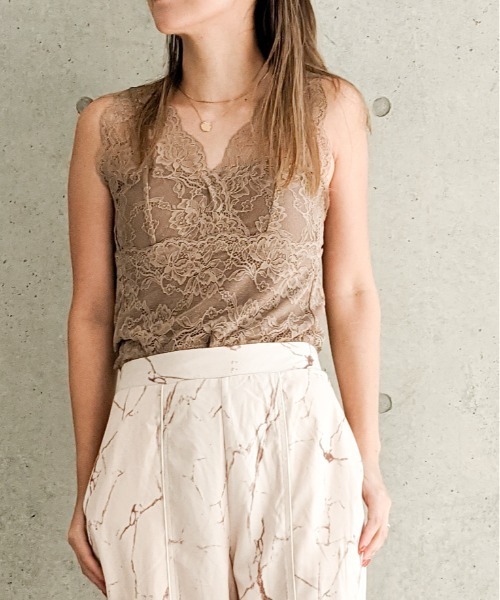 Per sist ence（パーシエンス）の「Per sist ence/パーシエンス　総レース カップ付きタンクトップ（タンクトップ・レディース・モカ/オフホワイト/ブラック・FREE）」の3枚目の写真