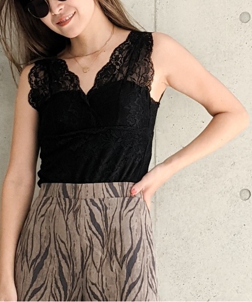 Per sist ence（パーシエンス）の「Per sist ence/パーシエンス　総レース カップ付きタンクトップ（タンクトップ・レディース・モカ/オフホワイト/ブラック・FREE）」の11枚目の写真