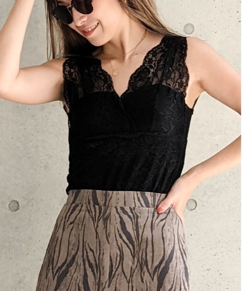 Per sist ence（パーシエンス）の「Per sist ence/パーシエンス　総レース カップ付きタンクトップ（タンクトップ・レディース・モカ/オフホワイト/ブラック・FREE）」の10枚目の写真