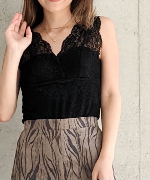 Per sist ence（パーシエンス）の「Per sist ence/パーシエンス　総レース カップ付きタンクトップ（タンクトップ・レディース・モカ/オフホワイト/ブラック・FREE）」の9枚目の写真