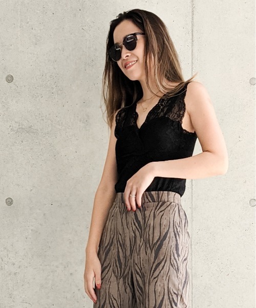 Per sist ence（パーシエンス）の「Per sist ence/パーシエンス　総レース カップ付きタンクトップ（タンクトップ・レディース・モカ/オフホワイト/ブラック・FREE）」の8枚目の写真