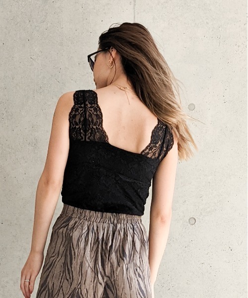 Per sist ence（パーシエンス）の「Per sist ence/パーシエンス　総レース カップ付きタンクトップ（タンクトップ・レディース・モカ/オフホワイト/ブラック・FREE）」の5枚目の写真