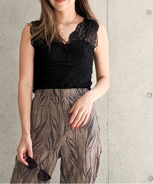 Per sist ence（パーシエンス）の「Per sist ence/パーシエンス　総レース カップ付きタンクトップ（タンクトップ・レディース・モカ/オフホワイト/ブラック・FREE）」の4枚目の写真