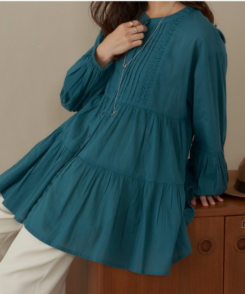 AIC.(エーアイシー)の「ピンタックティアードブラウス(シャツ/ブラウス・レディース・ブラック/オフホワイト/グリーン・FREE)」の6枚目の写真