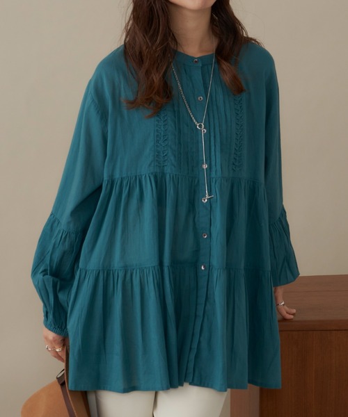 AIC.(エーアイシー)の「ピンタックティアードブラウス(シャツ/ブラウス・レディース・ブラック/オフホワイト/グリーン・FREE)」の9枚目の写真