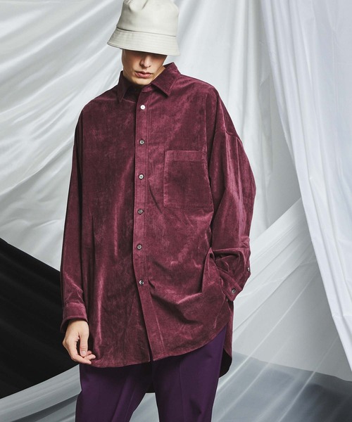 MAISON SPECIAL（メゾンスペシャル）の「《ユニセックスアイテム》シャンブレーベロアオーバーシャツコート 【MAISON SPECIAL/メゾンスペシャル】（シャツ/ブラウス・メンズ・ブラック/ピンク/オレンジ/ブルー/バーガンディー・0/1/2）」の4枚目の写真