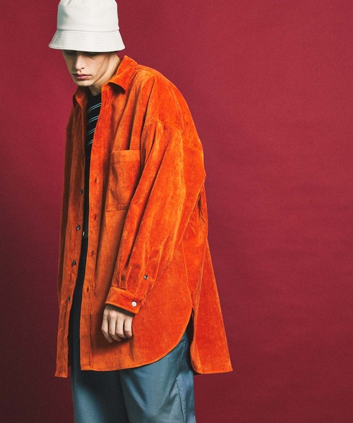 MAISON SPECIAL（メゾンスペシャル）の「《ユニセックスアイテム》シャンブレーベロアオーバーシャツコート 【MAISON SPECIAL/メゾンスペシャル】（シャツ/ブラウス・メンズ・ブラック/ピンク/オレンジ/ブルー/バーガンディー・0/1/2）」の5枚目の写真