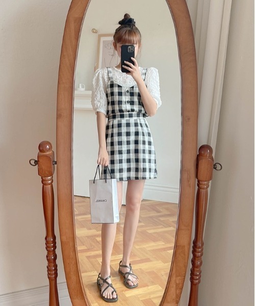SONA（ソナ）の「SONYUNARA ブロックチェックビスチェ+スカート（スカート・レディース・ブラック・FREE）」の5枚目の写真