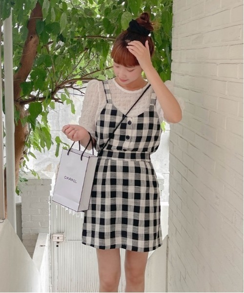 SONA（ソナ）の「SONYUNARA ブロックチェックビスチェ+スカート（スカート・レディース・ブラック・FREE）」の6枚目の写真