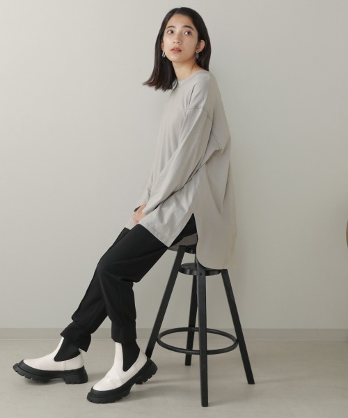 Bou Jeloud(ブージュルード)の「配色ステッチロングトップス(Tシャツ/カットソー・レディース・ブラック/グレー/カーキ・FREE)」の14枚目の写真