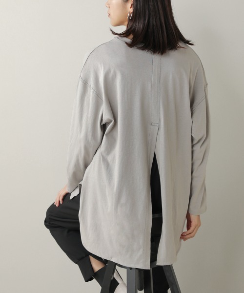 Bou Jeloud(ブージュルード)の「配色ステッチロングトップス(Tシャツ/カットソー・レディース・ブラック/グレー/カーキ・FREE)」の18枚目の写真