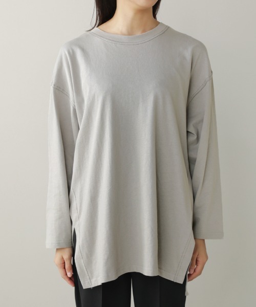 Bou Jeloud(ブージュルード)の「配色ステッチロングトップス(Tシャツ/カットソー・レディース・ブラック/グレー/カーキ・FREE)」の19枚目の写真