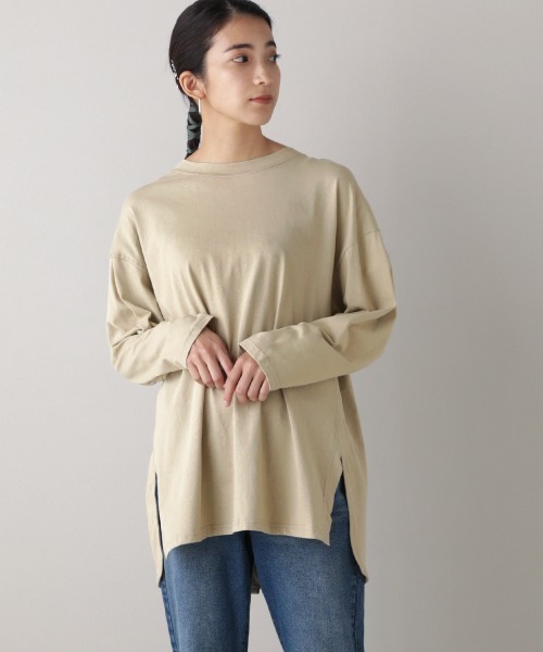 Bou Jeloud(ブージュルード)の「配色ステッチロングトップス(Tシャツ/カットソー・レディース・ブラック/グレー/カーキ・FREE)」の8枚目の写真