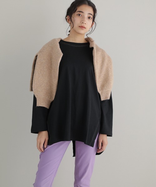 Bou Jeloud(ブージュルード)の「配色ステッチロングトップス(Tシャツ/カットソー・レディース・ブラック/グレー/カーキ・FREE)」の9枚目の写真