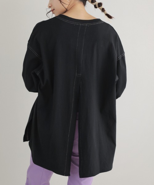 Bou Jeloud(ブージュルード)の「配色ステッチロングトップス(Tシャツ/カットソー・レディース・ブラック/グレー/カーキ・FREE)」の13枚目の写真