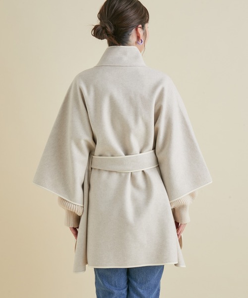 VIS（ビス）の「軽い着心地。合皮パイピングポンチョ（ポンチョ・レディース・ライトグレー/ベージュ・FREE）」の11枚目の写真