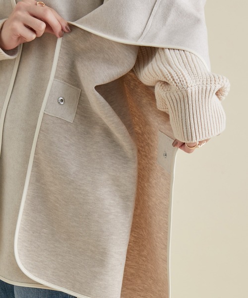VIS（ビス）の「軽い着心地。合皮パイピングポンチョ（ポンチョ・レディース・ライトグレー/ベージュ・FREE）」の9枚目の写真