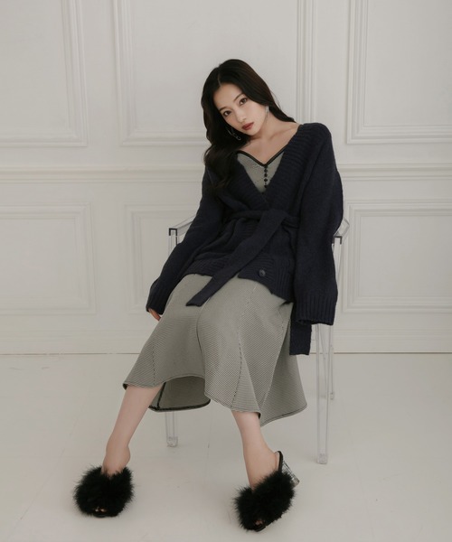 ANDGEEBEE（アンジービー）の「モヘヤタッチニットカーデ（カーディガン/ボレロ・レディース・ネイビー/アイボリー・MEDIUM）」の14枚目の写真