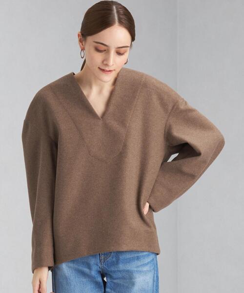 La porte de demain(ラポルトドゥドゥマン)の「<La porte de demain(ラポルト ドゥ ドゥマン)> Vネック プルオーバー ブラウス(シャツ/ブラウス・レディース・ブラウン/オフホワイト・FREE)」の8枚目の写真