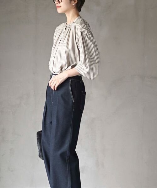 rps（アールピーエス）の「ネル起毛バンドカラーギャザーブラウス（シャツ/ブラウス・レディース・グレー/カーキ/ストライプ/アイボリー/ネイビー/ブラック/オフホワイト/ベージュ系その他/ブラック系その他2・M/フリー）」の22枚目の写真