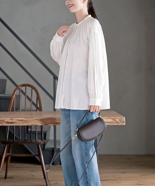 ネル起毛バンドカラーギャザーブラウス（シャツ/ブラウス）｜rps