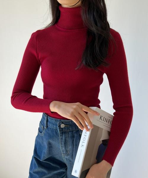 CLEA(クレア)の「【全7色/カラバリ豊富】デイリータートルネックリブニット(ニット/セーター・レディース・ホワイト/ブラック/ベージュ/ブラウン/アイボリー/ブルー/グリーン/イエロー/レッド/グレー・FREE)」の10枚目の写真