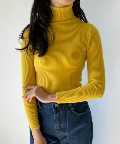 CLEA(クレア)の「【全7色/カラバリ豊富】デイリータートルネックリブニット(ニット/セーター・レディース・ホワイト/ブラック/ベージュ/ブラウン/アイボリー/ブルー/グリーン/イエロー/レッド/グレー・FREE)」の9枚目の写真